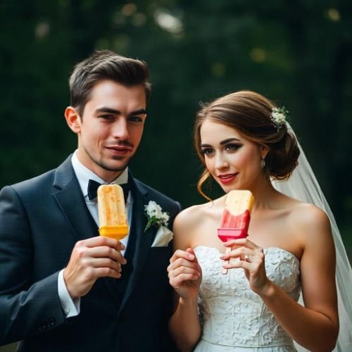 Couple eating popsicles - ice cream catering for wedding in Boston