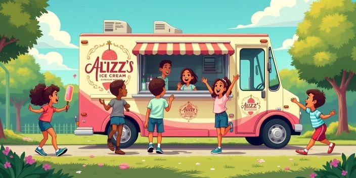 Ice cream truck delivering treats in school event